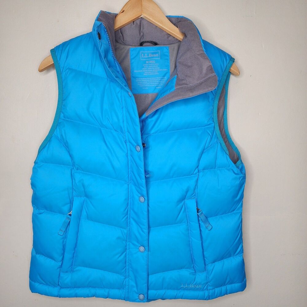 LL Bean Goose Down Puffer Vest Blue Womens Medium Athletic Gorpcore Zip Snap - Picture 11 of 16